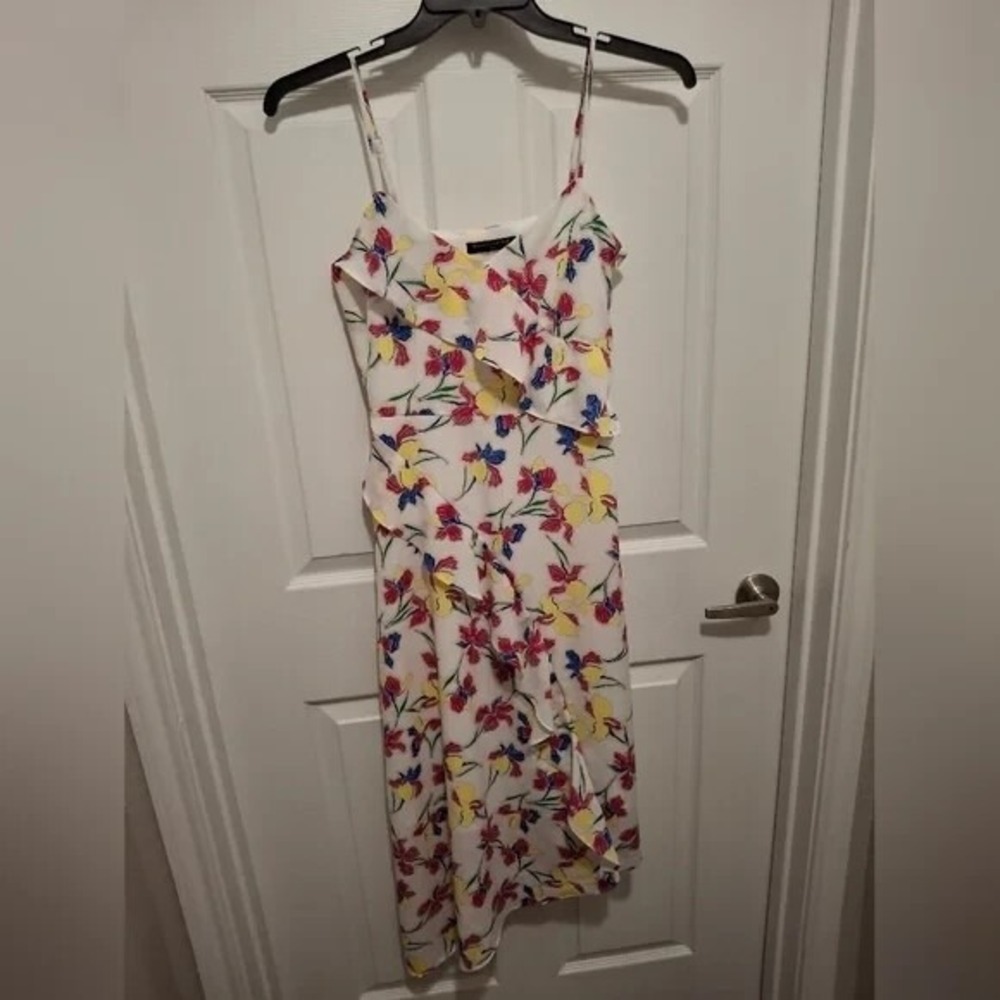 Banana Republic Size XS Vibrant Floral Ruffled Tiered Summer A-Line‎ Midi Dress